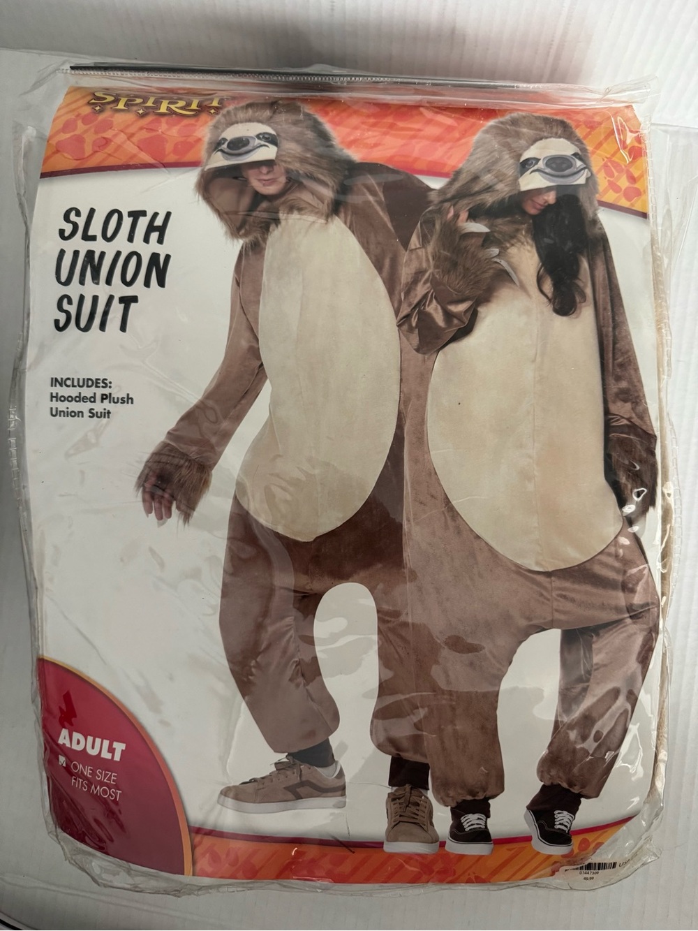 Unisex Sloth Union Suit Costume - Brown & Cream Hooded Plush